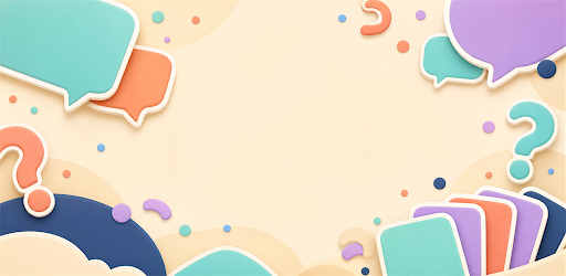 Visuel de présentation de Guess My Team avec des bulles et des cartes colorées